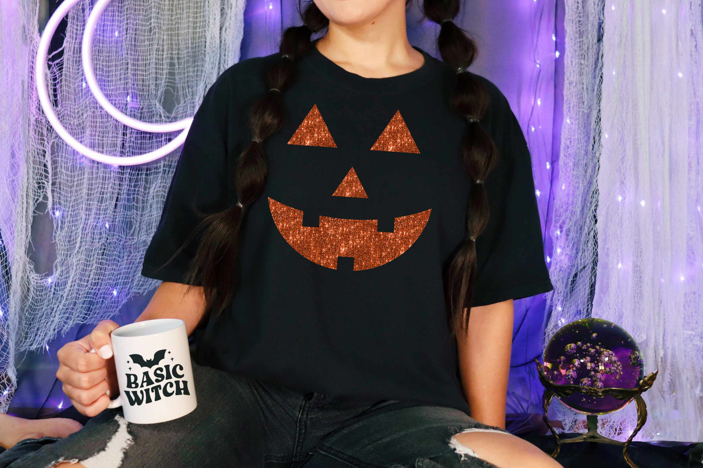 ORANGE SEQUIN PUMPKIN FACE DTF 10-238