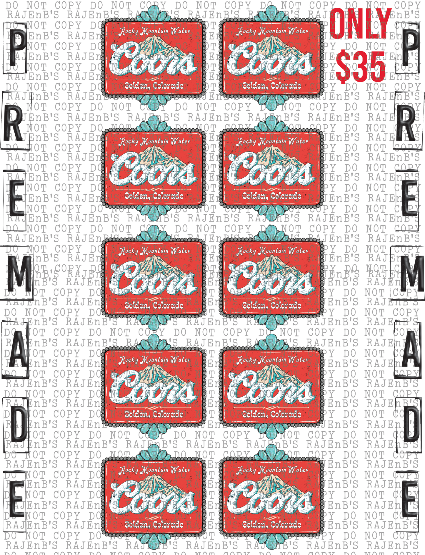 Turquoise Beer (1242) DTF PREMADE GANG SHEET