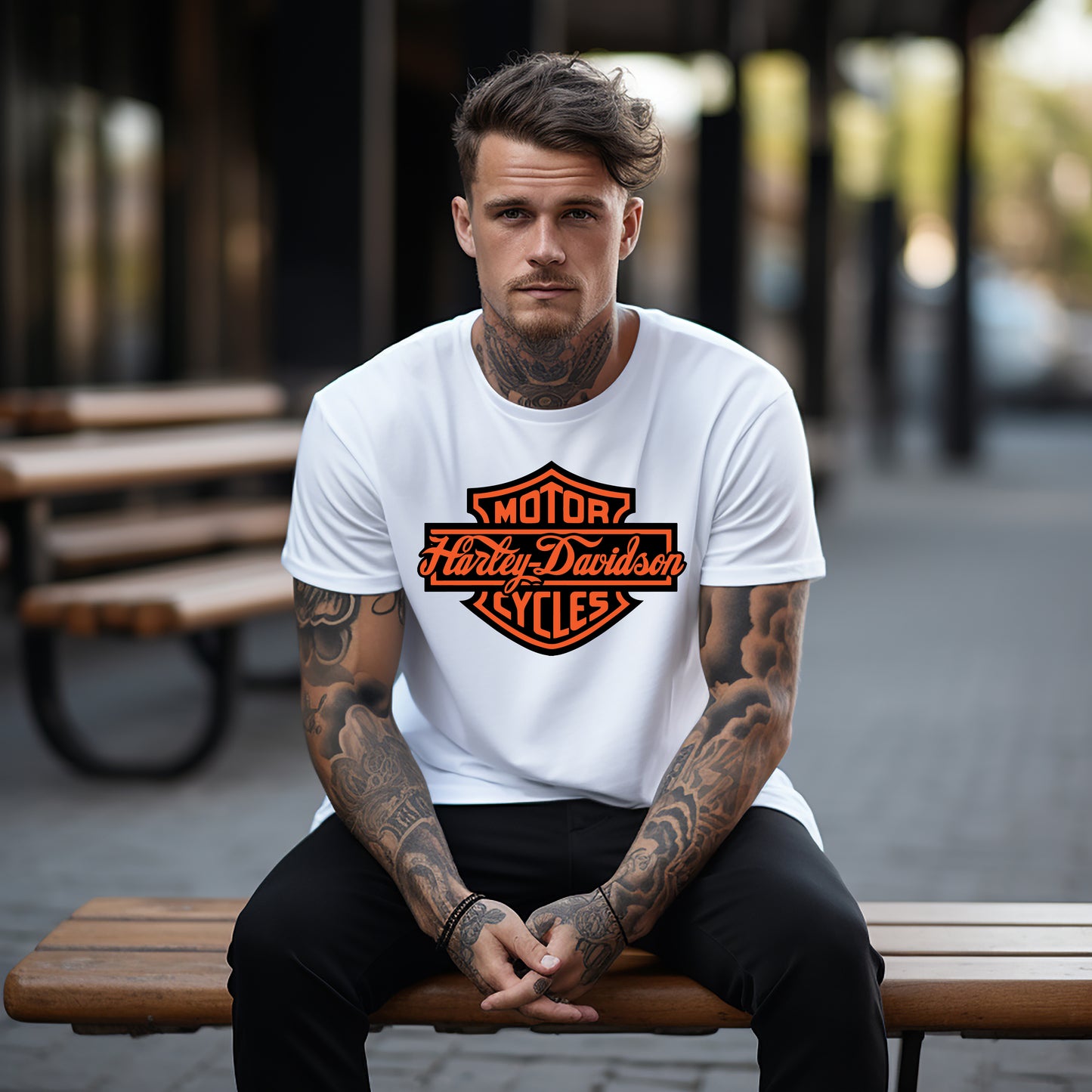 Orange and Black HD Motorcycle (DTF) 3309