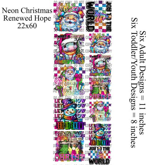 Neon Christmas Renewed Hope Pre-Made DTF GANG SHEET
