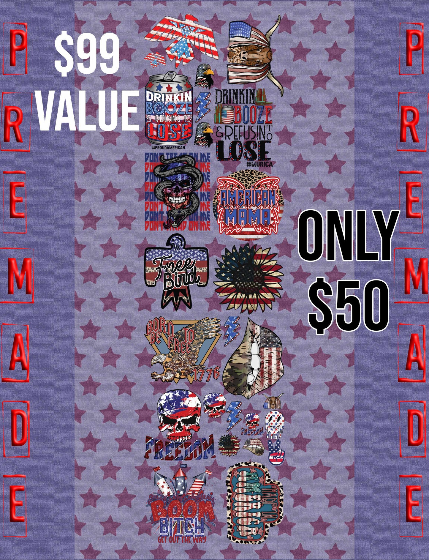 PATRIOTIC Pre-Made DTF GANG SHEET