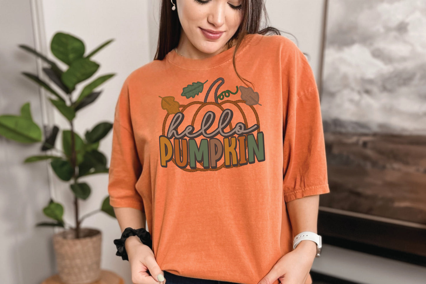 HELLO PUMPKIN-FAUX Embroidery (EFFECT) DTF 10-249