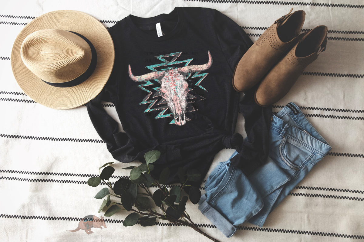 Aztec Bull Skull-Pastel (DTF) 1073