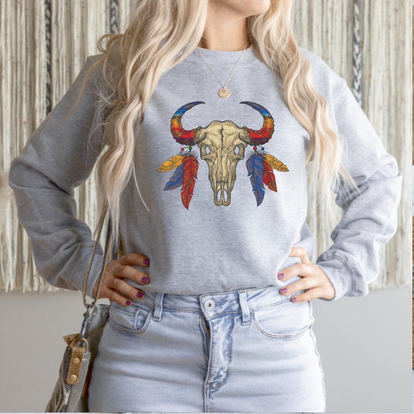 Serape Leopard Buffalo Skull (DTF) 1198