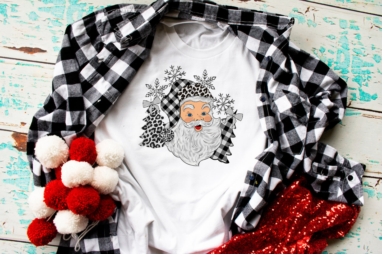 Black & White Santa DTF Transfer 12-409