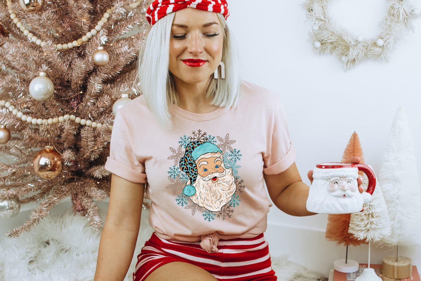 Turquoise Santa DTF Transfer 12-383