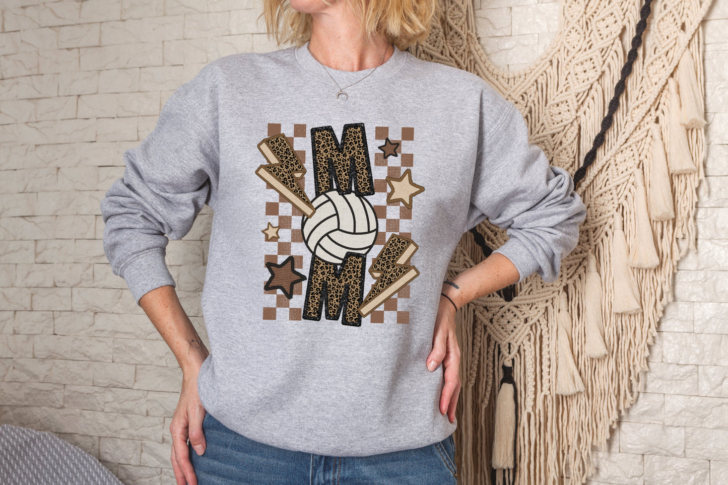 VOLLEYBALL MOM-FAUX SEQUIN/EMBROIDERY (EFFECT) DTF 3494