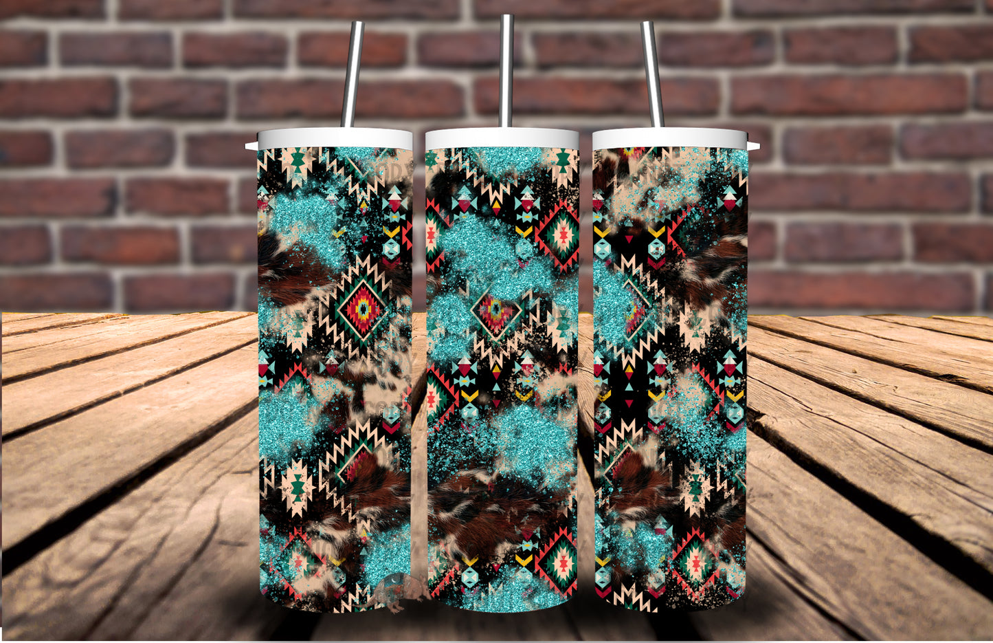 Turquoise Cowhide Aztec Tumbler #5132T