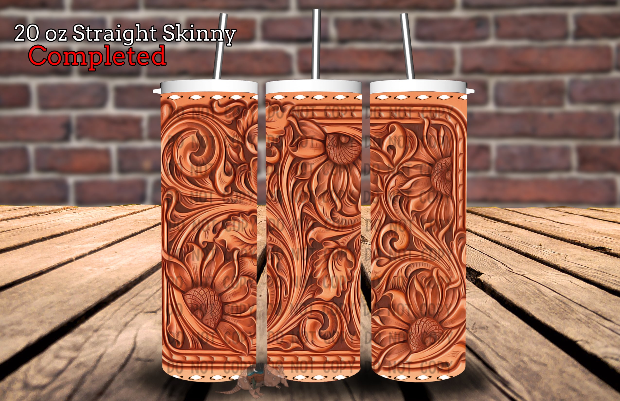 Apricot Simple Modern Trek Tumbler with Tooled Leather Sunflower