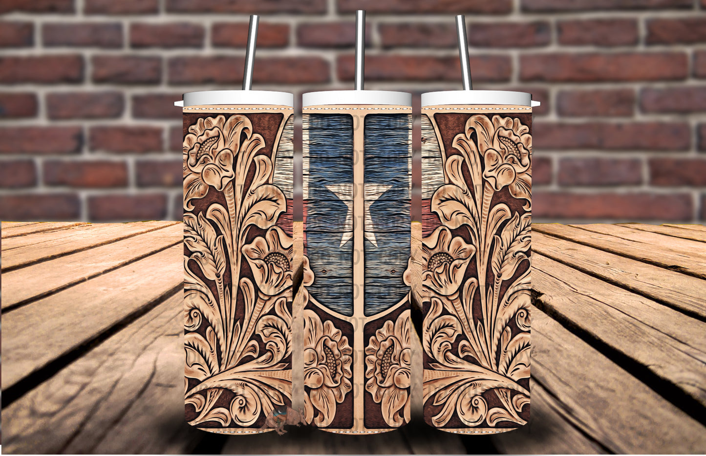 Texas Flag Tooled Leather Tumbler #5150T