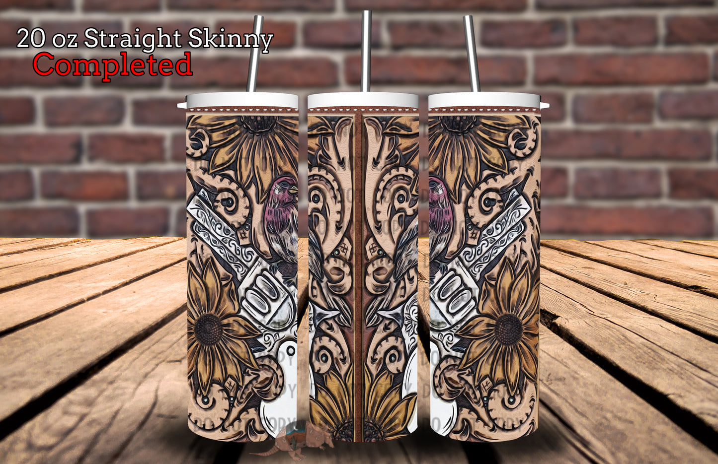 Tooled Pistol and Bird Tumbler #5154T