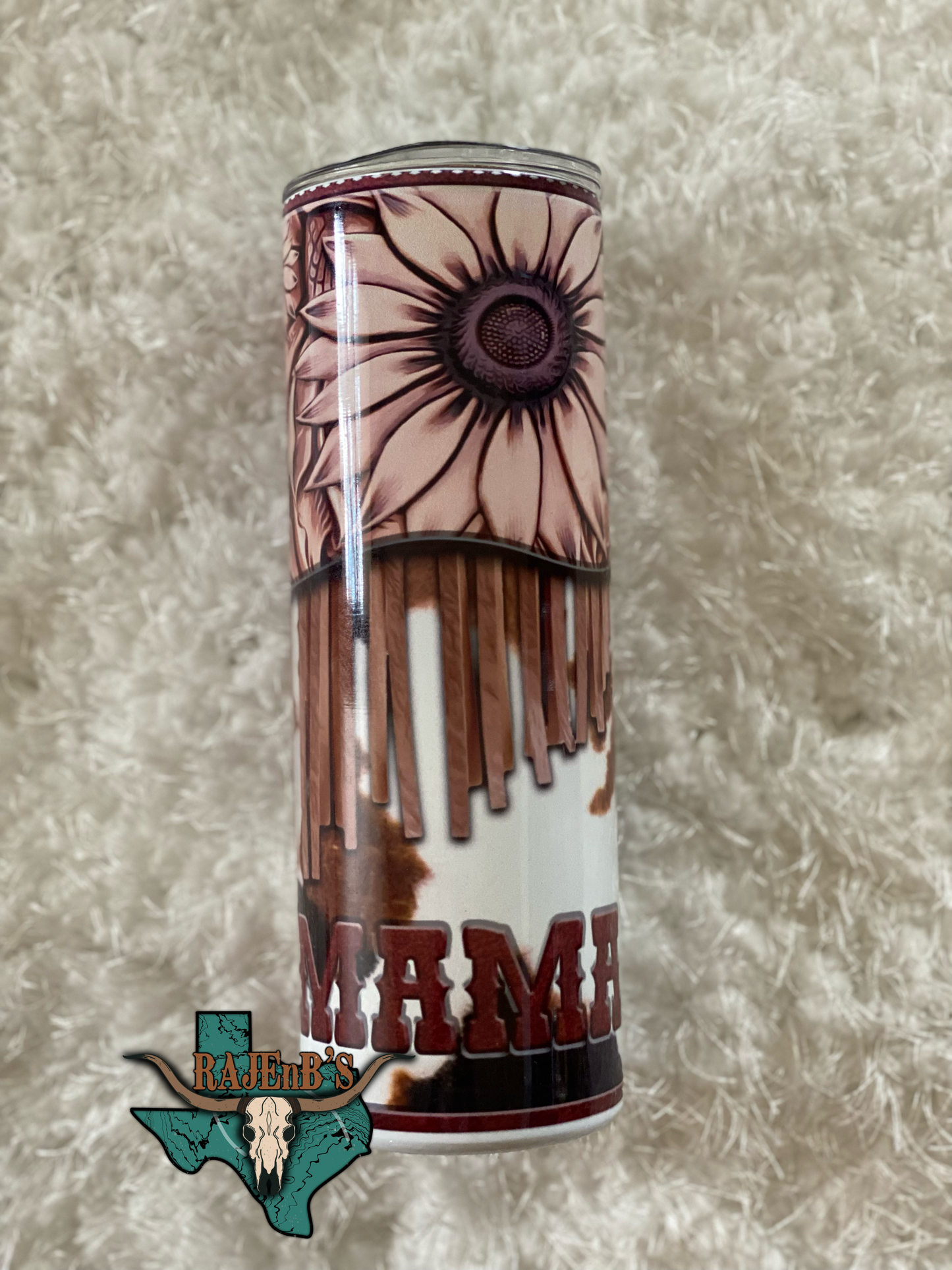Mama Cowhide Fringe Tooled Sunflower 20 oz Tumbler 5158T