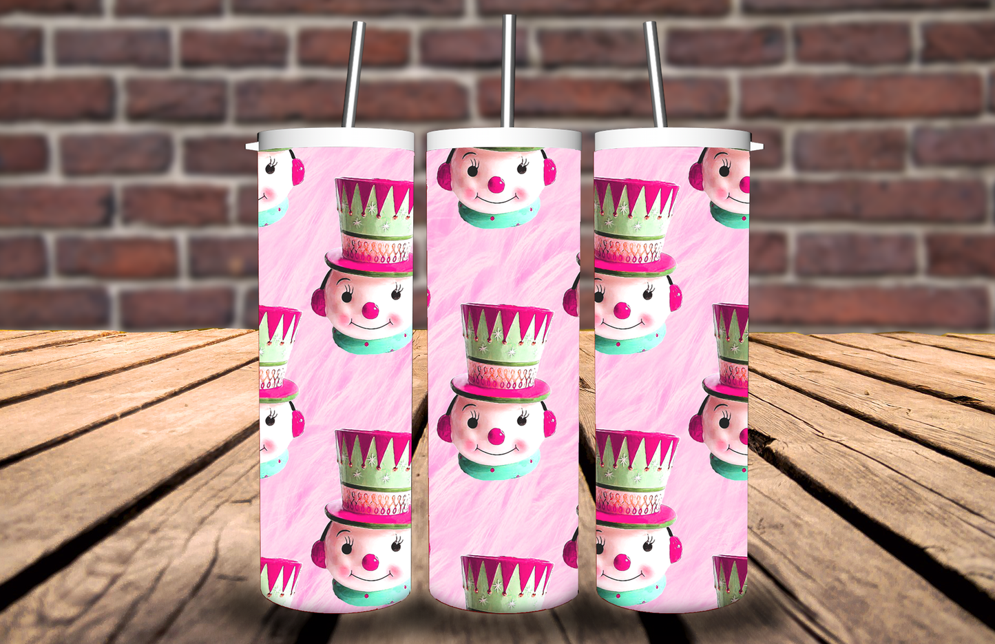 Seamless Pink Fluff Snowmen Tumbler 5181T