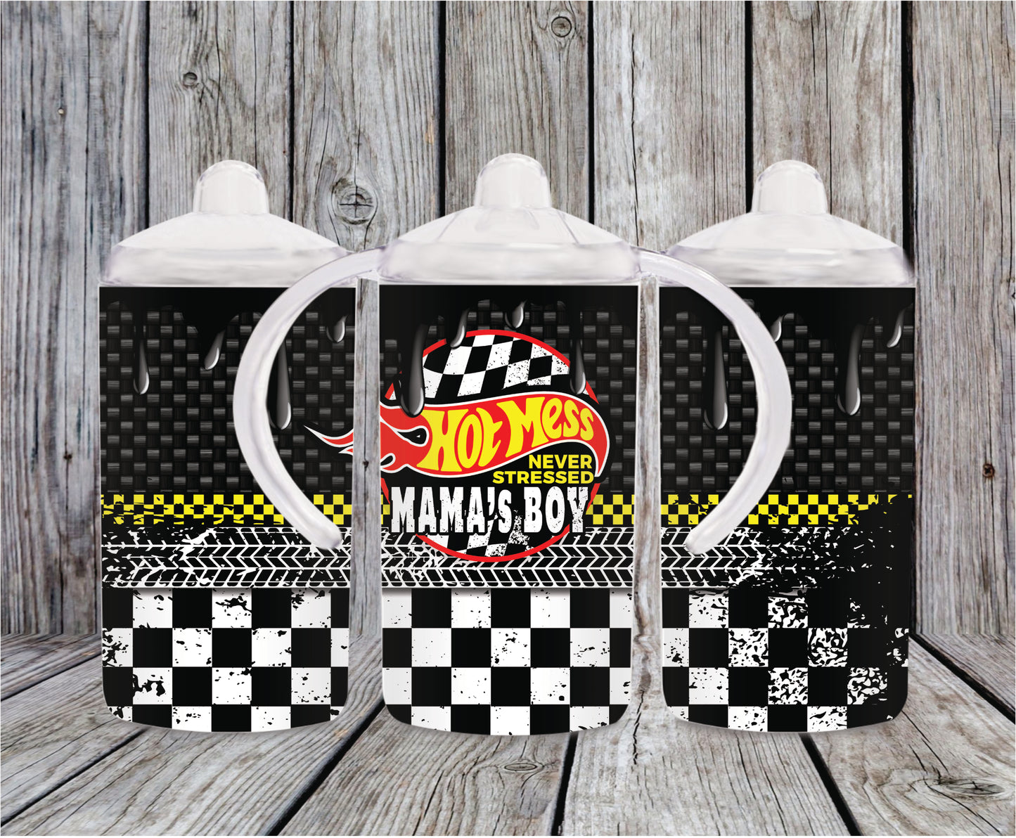 Hot Mess Boy Mama/Mama Boy-Black design Tumbler/Sippy Flip Top 5192T