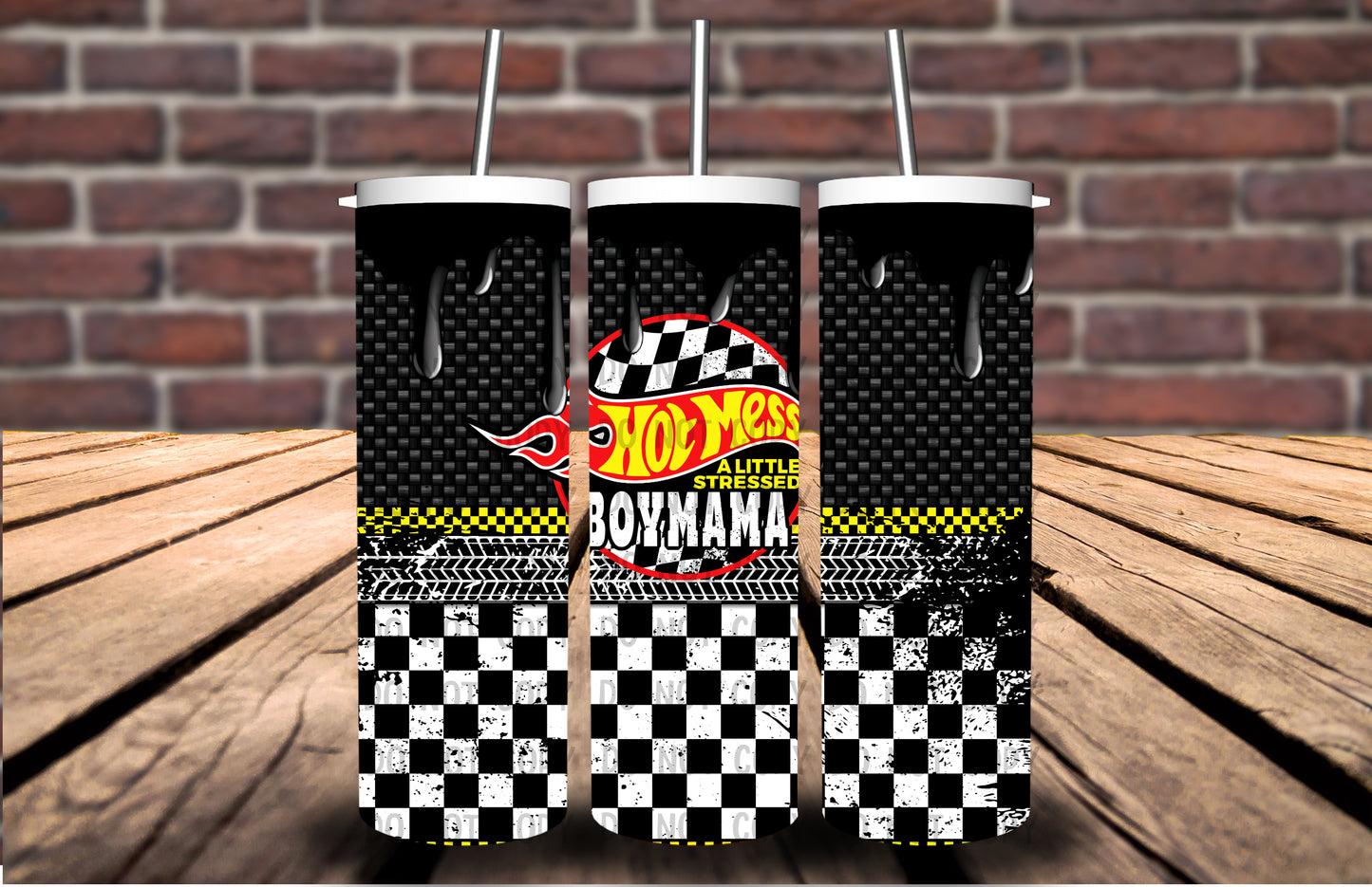 Hot Mess Boy Mama/Mama Boy-Black design Tumbler/Sippy Flip Top 5192T