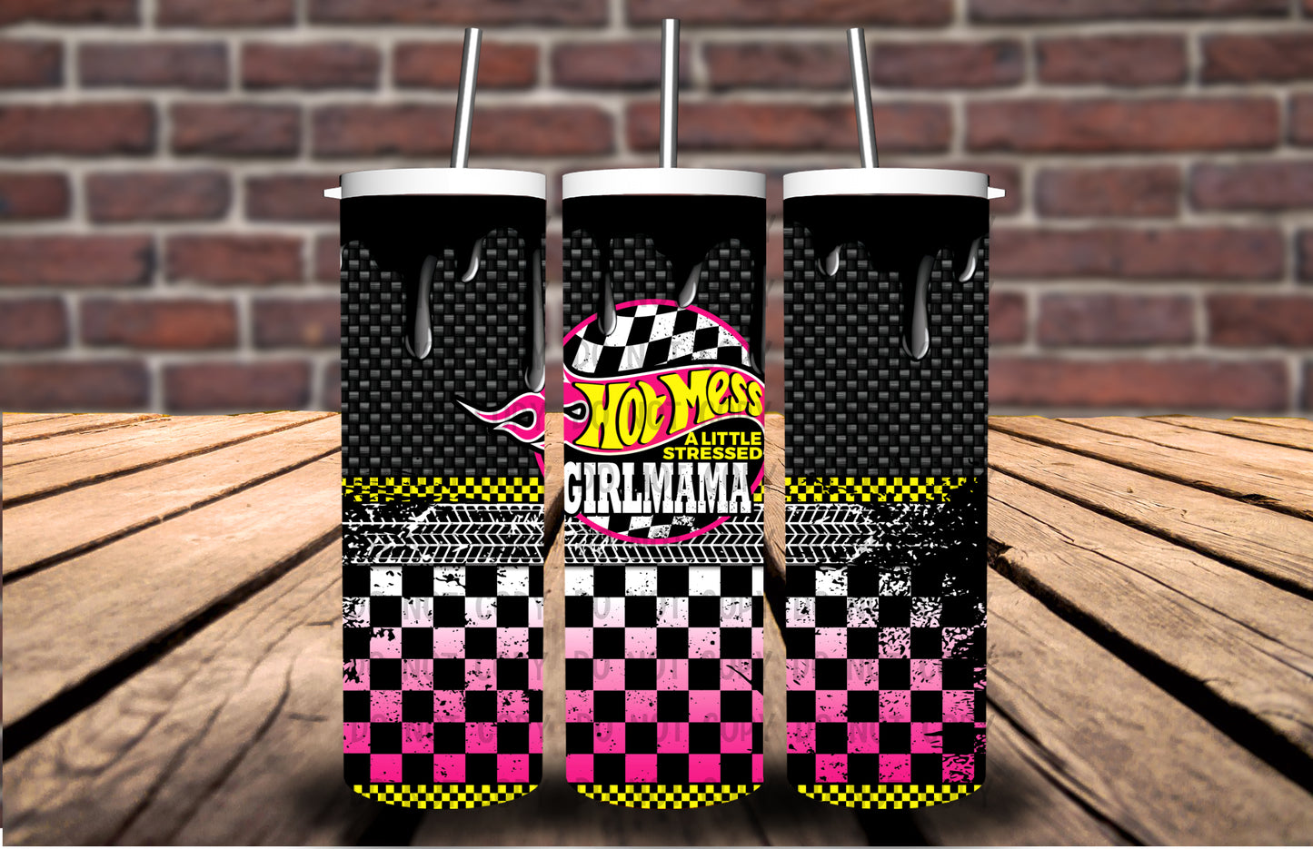 Hot Mess Girl Mama/Mama Girl-Pink design Tumbler/Sippy Flip Top 5197T