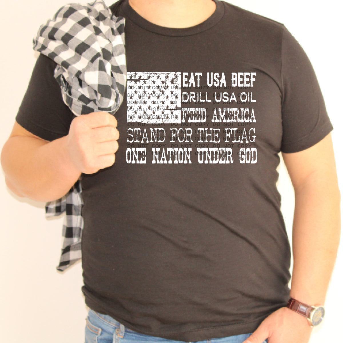 WHITE INK Eat Usa Beef-Drill USA Oil-One Nation Under God Flag- (DTF) DTFCCC170