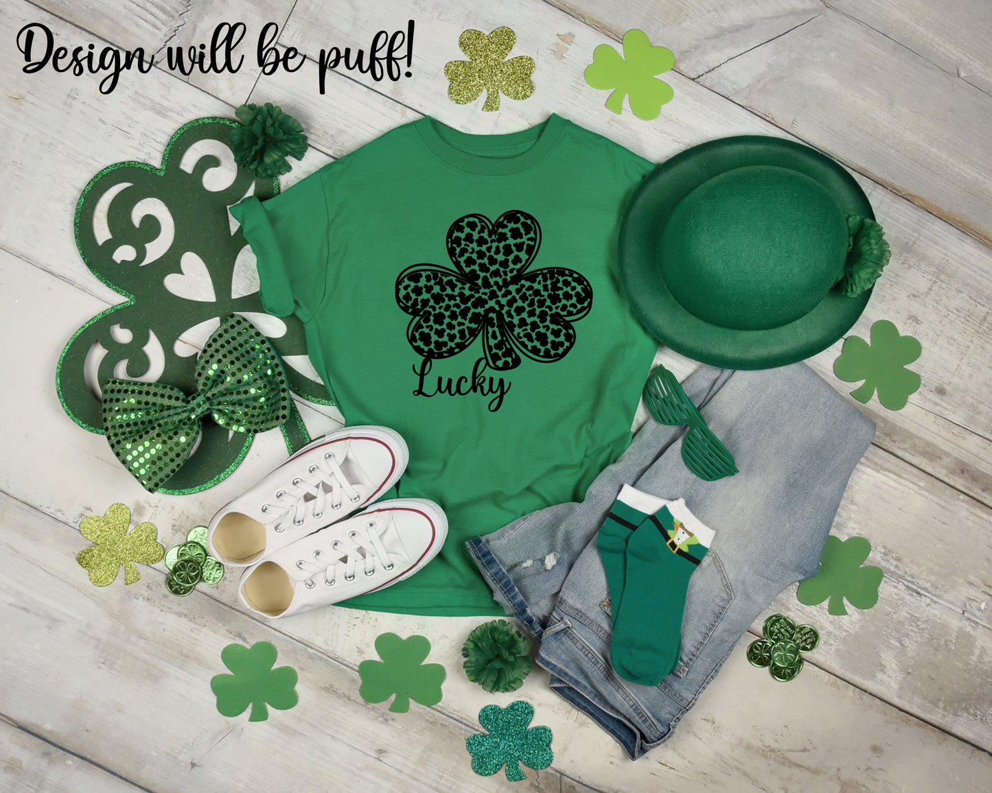 Lucky Cloverleaf PUFF Screen Print Transfer #400