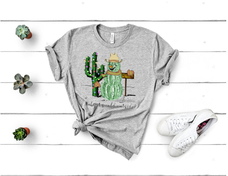 Cactus Snowman SOFT INK Screen Print TRANSFER ONLY - RAJE