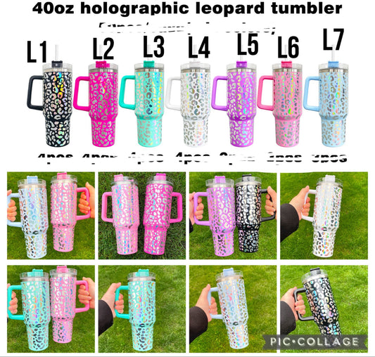 40 oz Travel Mug-Holographic Leopard