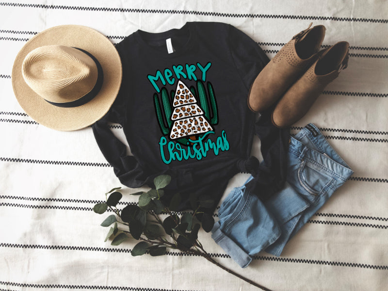 Merry Christmas Leopard Tree-Cactus Background (DTF) 12-356