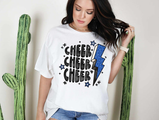 Cheer Bolt Black Blue distressed (DTF) 183A