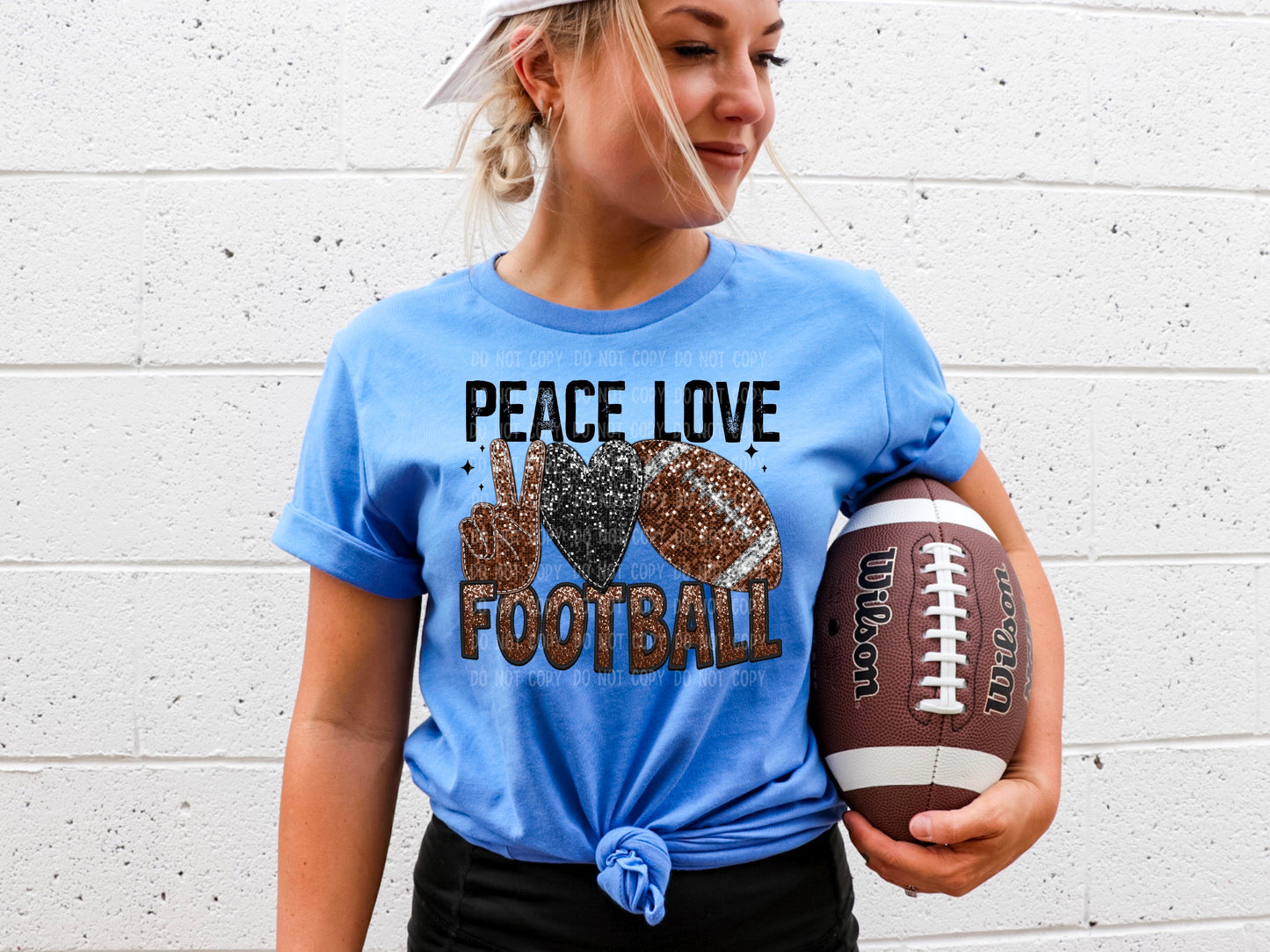 Peace Love Football Faux Sequin (DTF) 3489