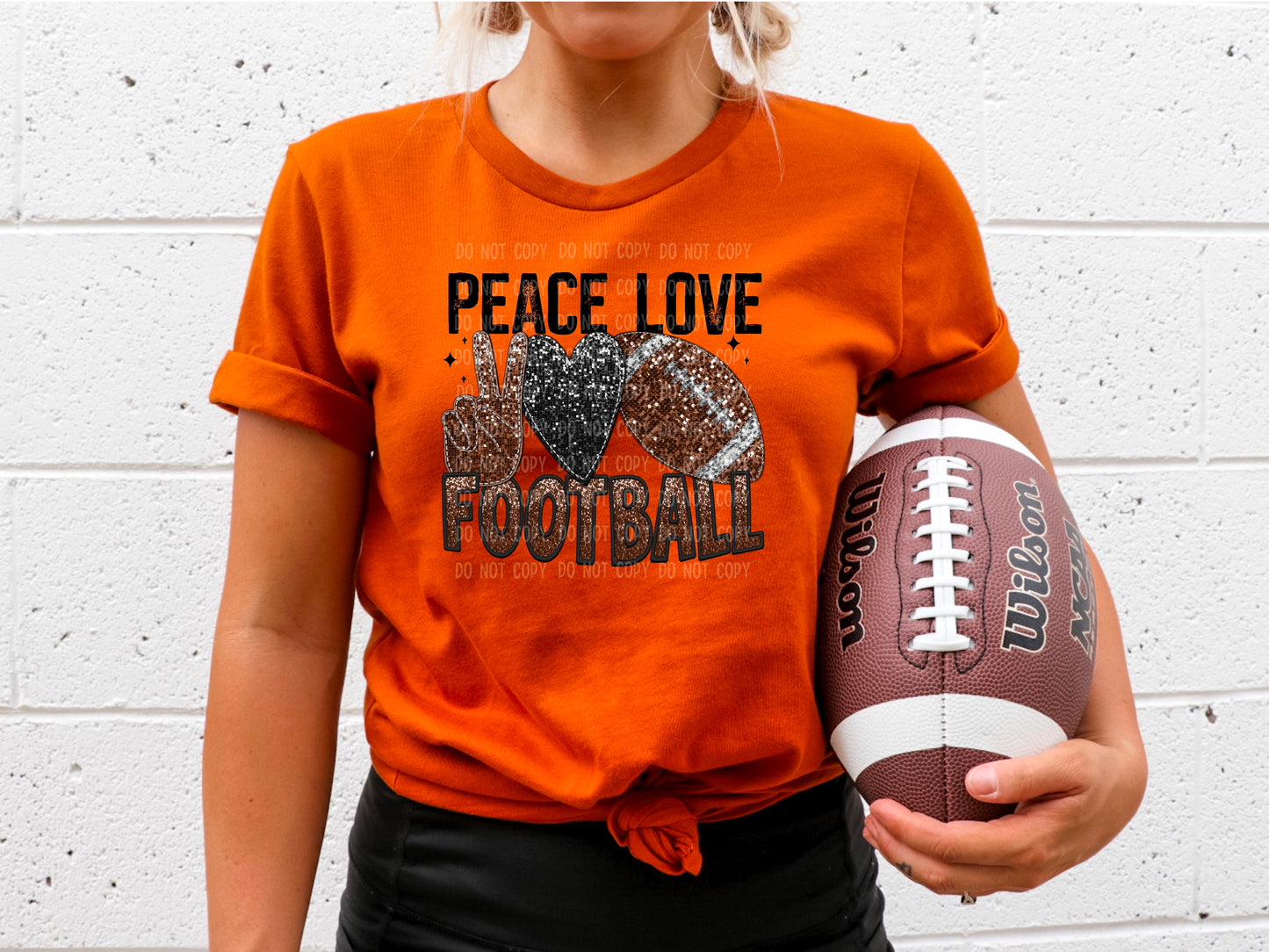 Peace Love Football Faux Sequin (DTF) 3489