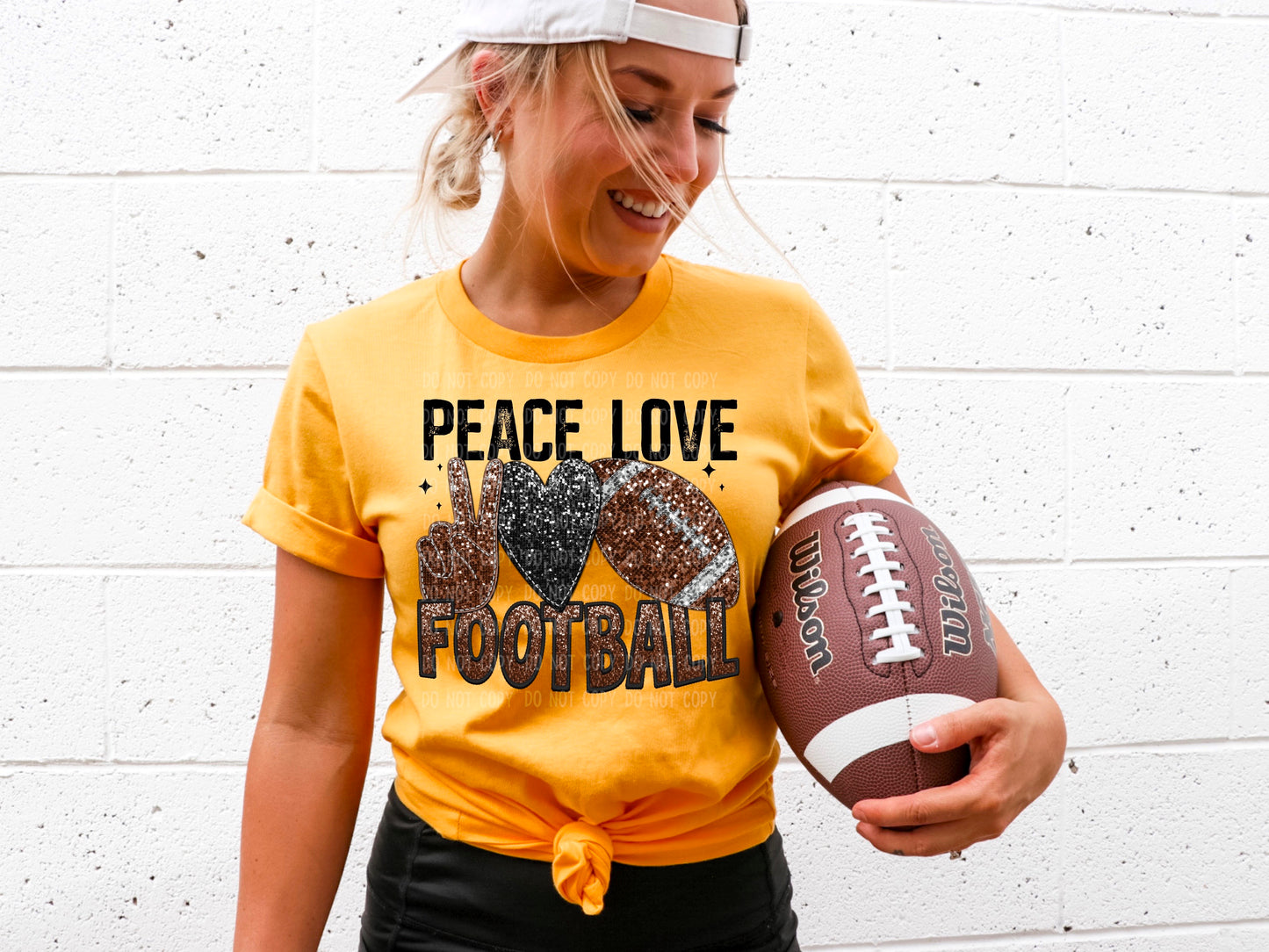 Peace Love Football Faux Sequin (DTF) 3489