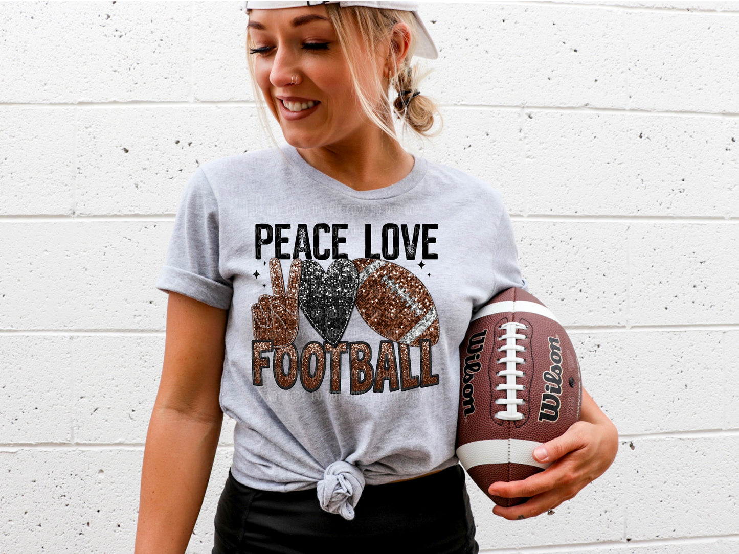 Peace Love Football Faux Sequin (DTF) 3489