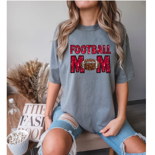 RED FOOTBALL MOM FAUX SEQUIN DTF 89ED