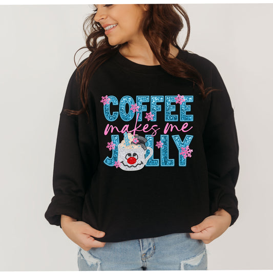 Coffee makes me jolly faux glitter (DTF) TE0249