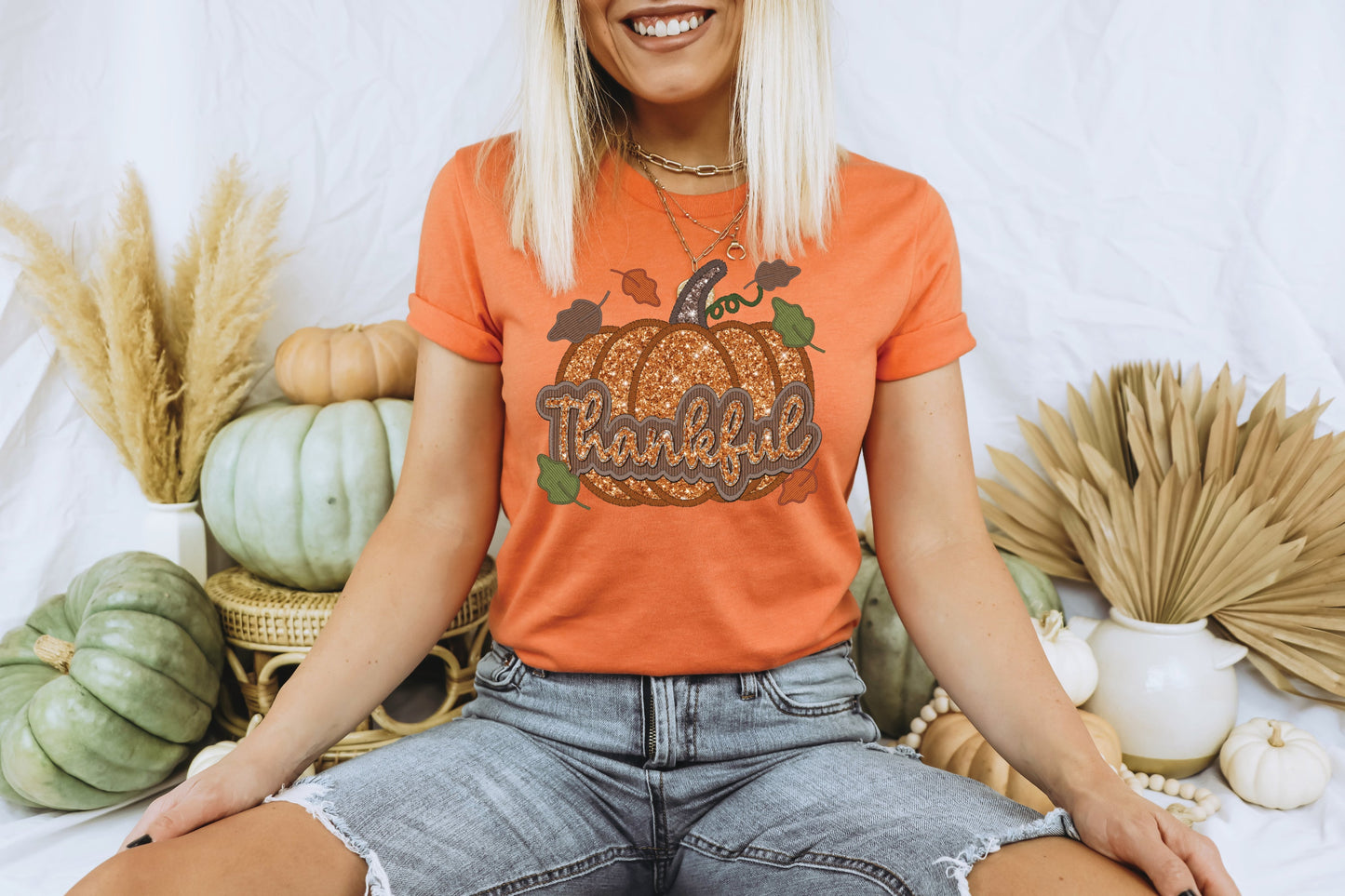 THANKFUL PUMPKIN-FAUX SEQUIN/EMBROIDERY (EFFECT) DTF 10-250