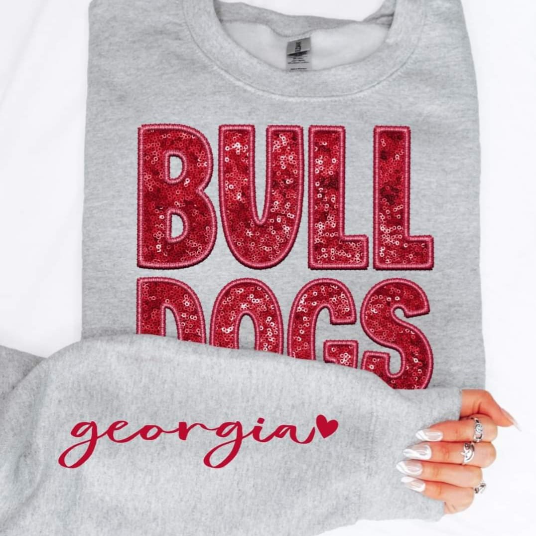 GEORGIA BULLDOGS FAUX SEQUIN EMBROIDERY (EFFECT) DTF 2149