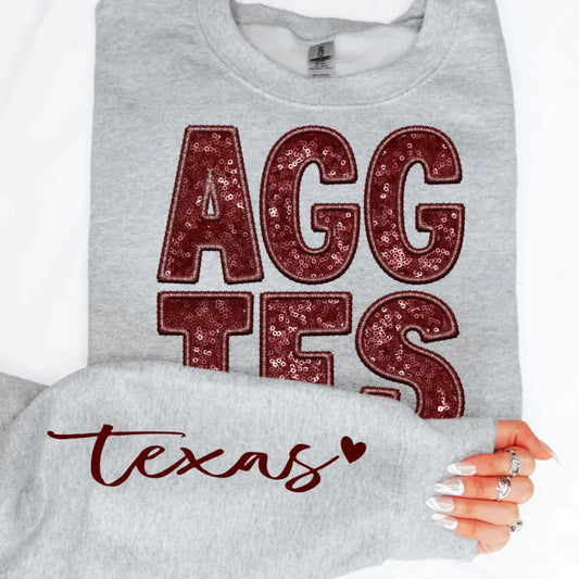 AGGIES FAUX SEQUIN EMBROIDERY (EFFECT) DTF 2151