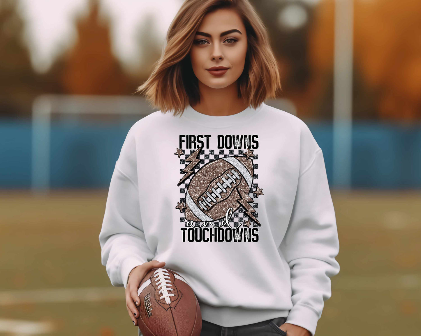 FIRST DOWNS TOUCHDOWNS- FAUX SEQUIN/EMBROIDERY (EFFECT) DTF 3417