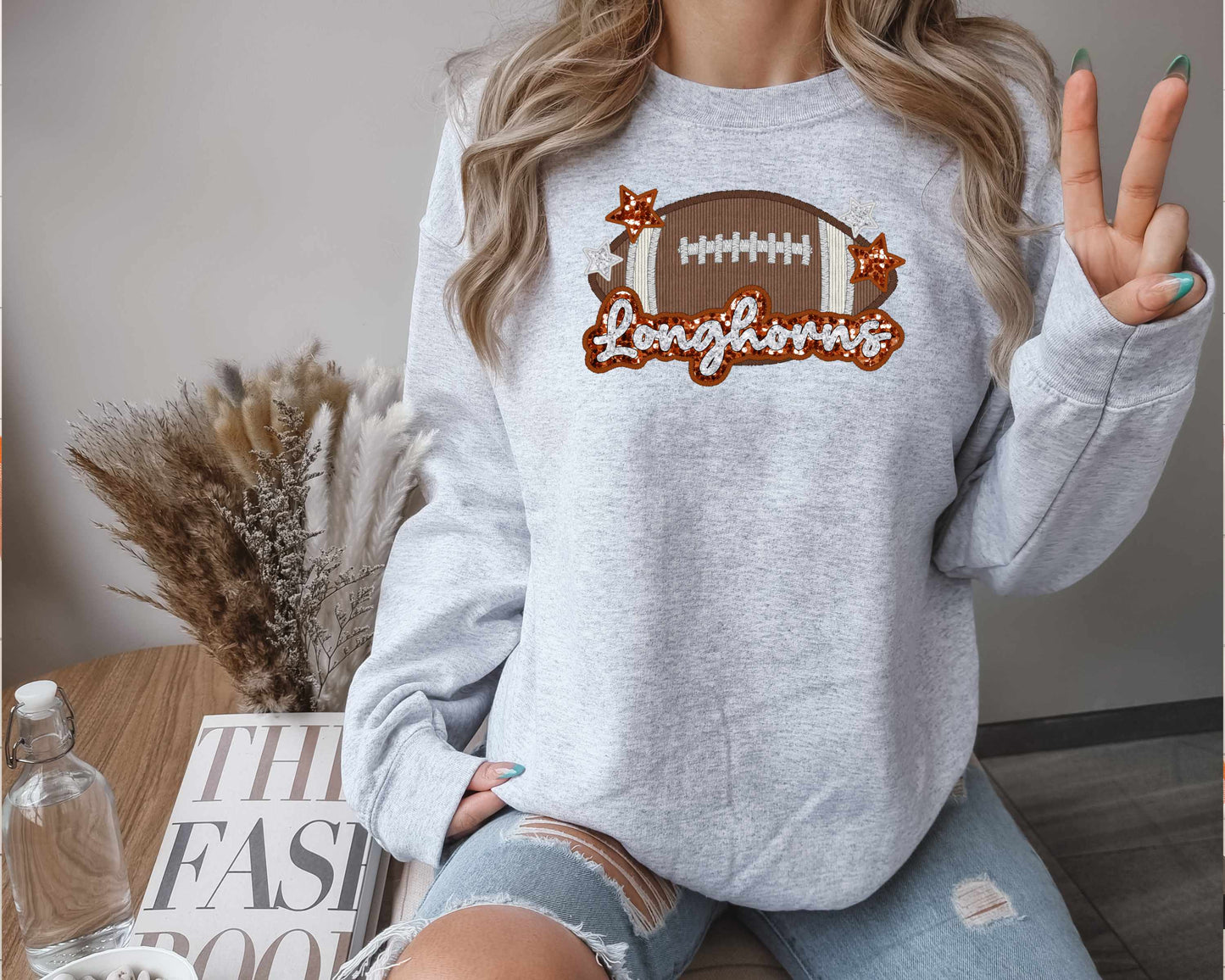 TEXAS LONGHORNS-FAUX SEQUIN/EMBROIDERY (EFFECT) DTF 3419