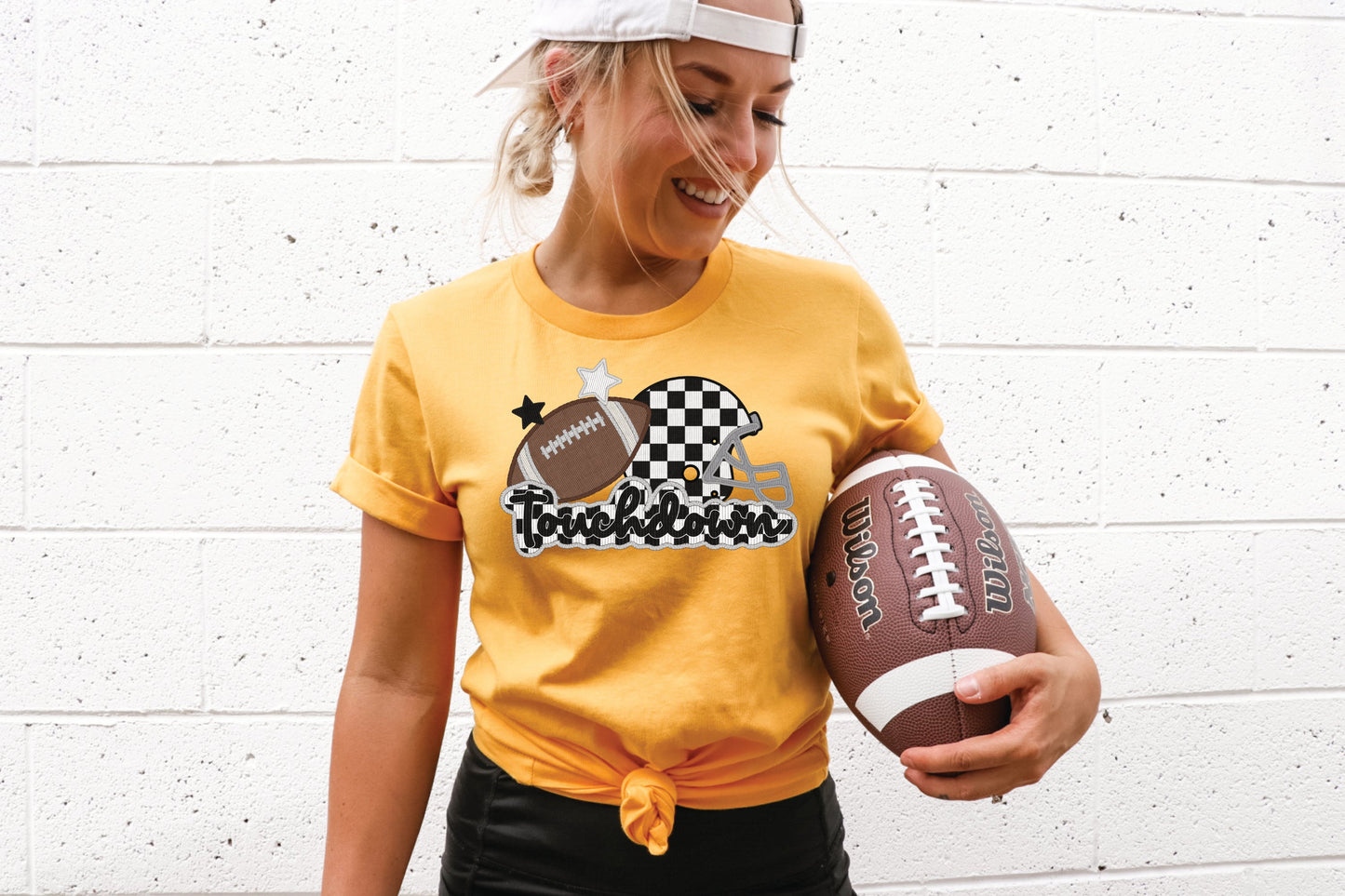 TOUCHDOWN CHECKERED HELMET-FAUX SEQUIN/EMBROIDERY (EFFECT) DTF 3427