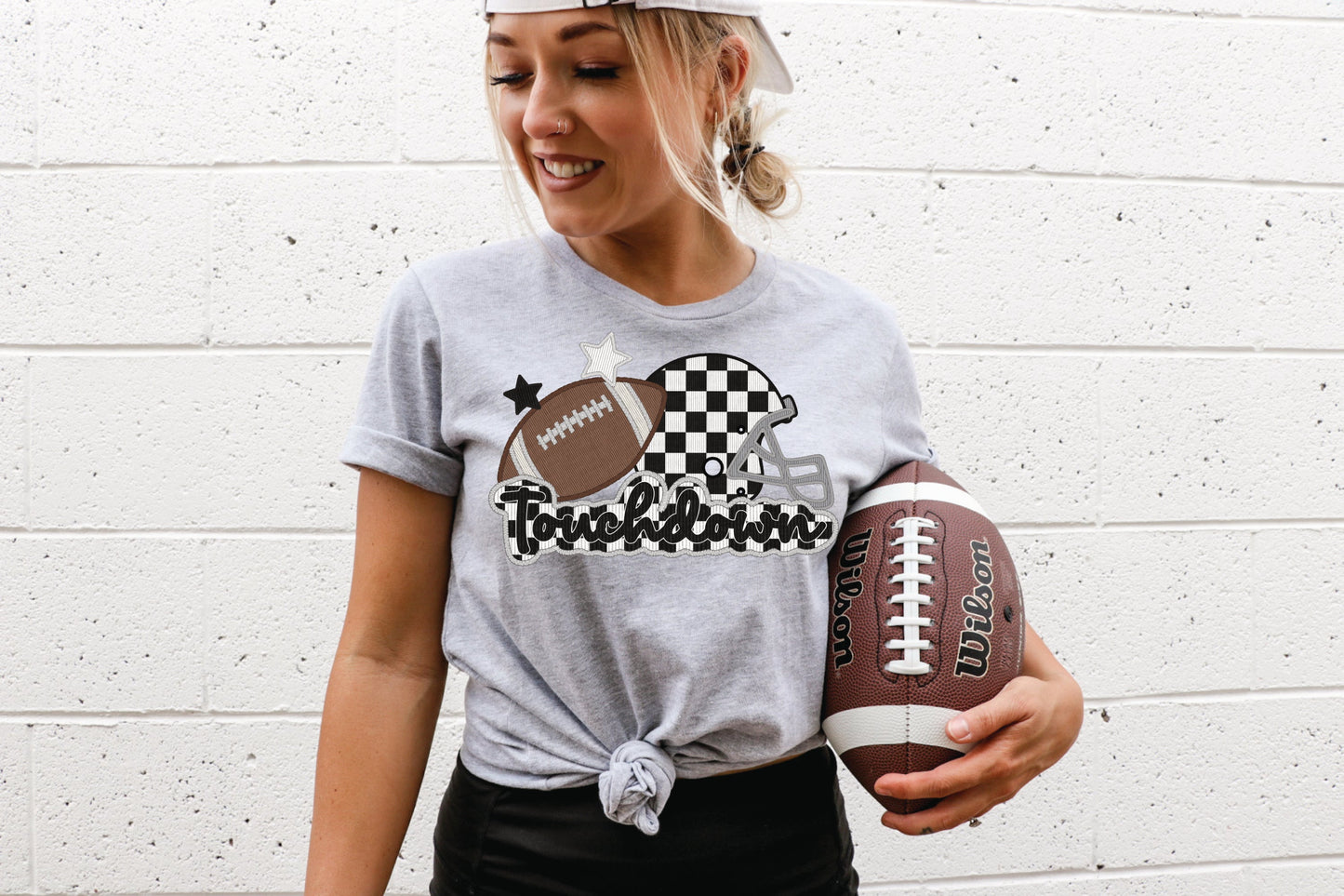 TOUCHDOWN CHECKERED HELMET-FAUX SEQUIN/EMBROIDERY (EFFECT) DTF 3427