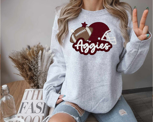 AGGIES FOOTBALL FAUX SEQUIN EMBROIDERY (EFFECT) (DTF) 3431