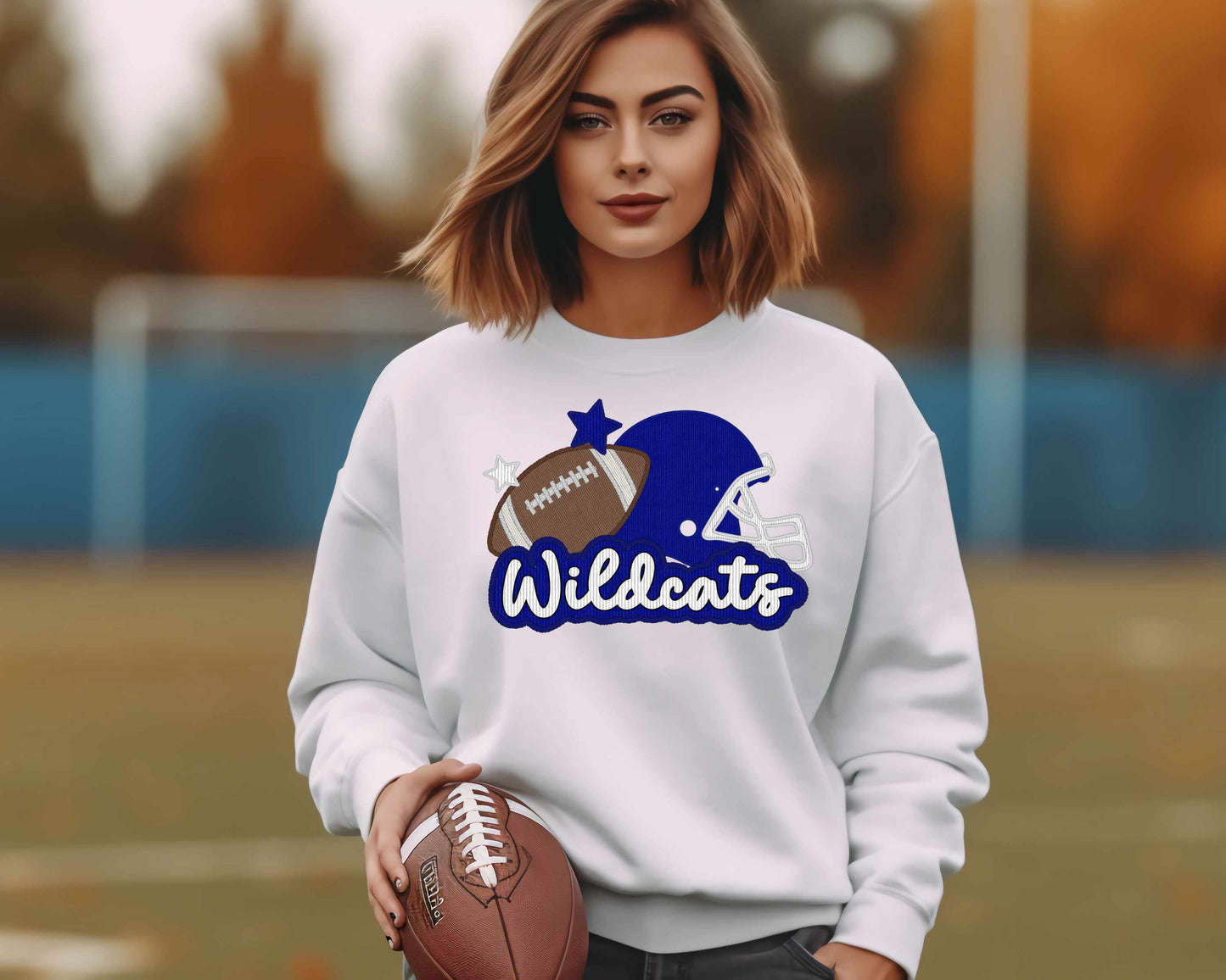 WILDCATS-BLUE FOOTBALL FAUX SEQUIN EMBROIDERY (EFFECT) (DTF) 3461