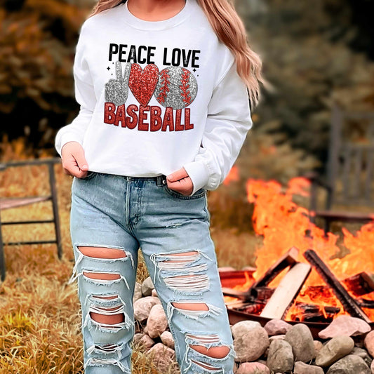 PEACE LOVE BASEBALL-FAUX SEQUIN EFFECT (DTF) 3484