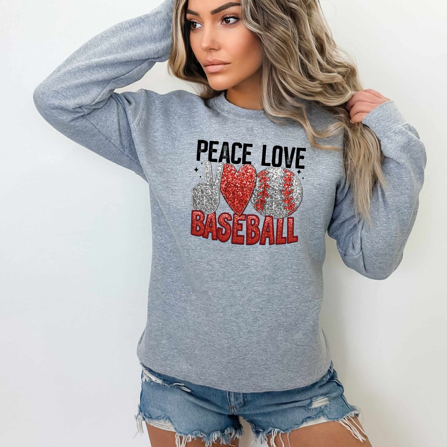 PEACE LOVE BASEBALL-FAUX SEQUIN EFFECT (DTF) 3484