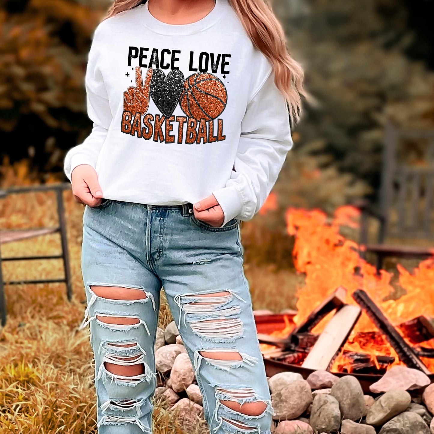 PEACE LOVE BASKETBALL-FAUX SEQUIN EFFECT (DTF) 3485