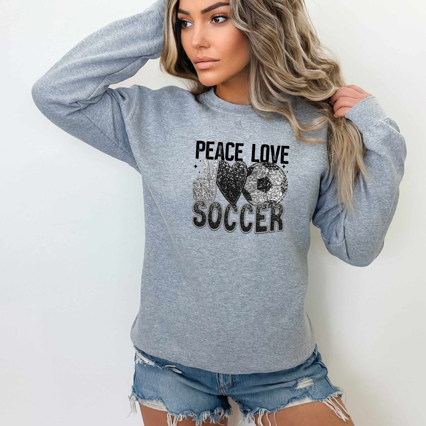 PEACE LOVE SOCCER-FAUX SEQUIN EFFECT (DTF) 3486