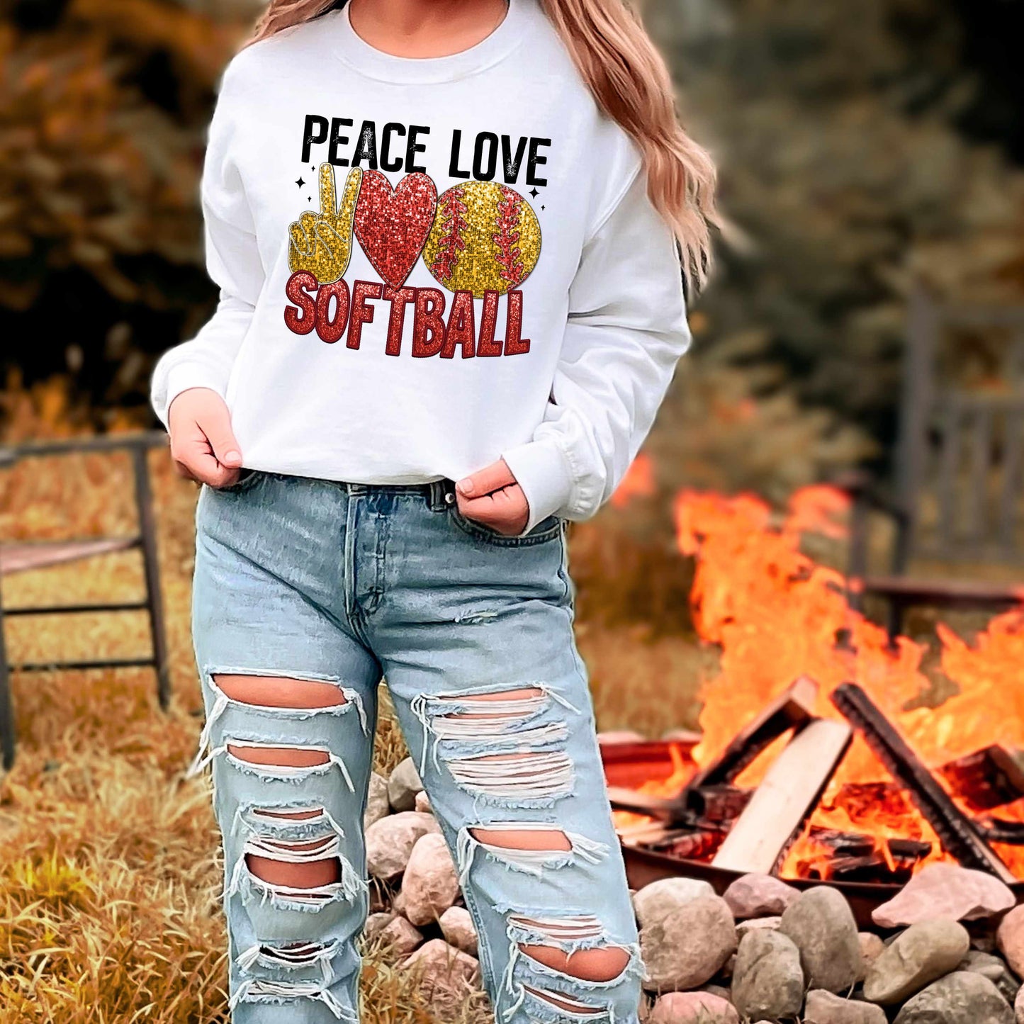 PEACE LOVE SOFTBALL-FAUX SEQUIN EFFECT (DTF) 3487