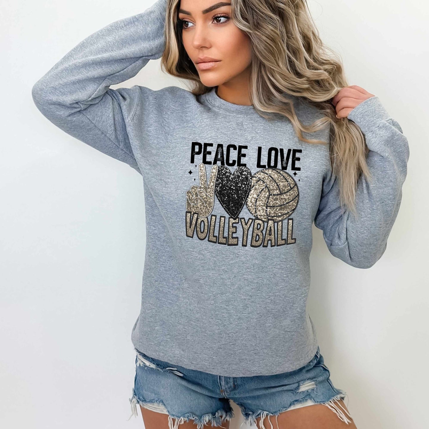 PEACE LOVE VOLLEYBALL-FAUX SEQUIN EFFECT (DTF) 3488