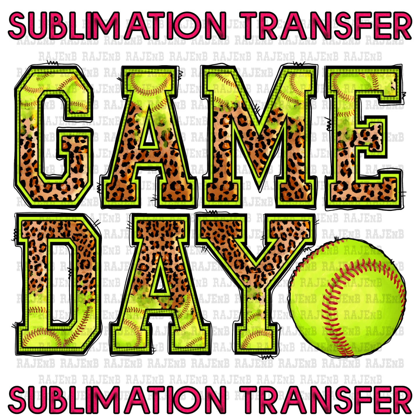 Game Day-Leopard-Softball Sublimation Transfer #3500SUB