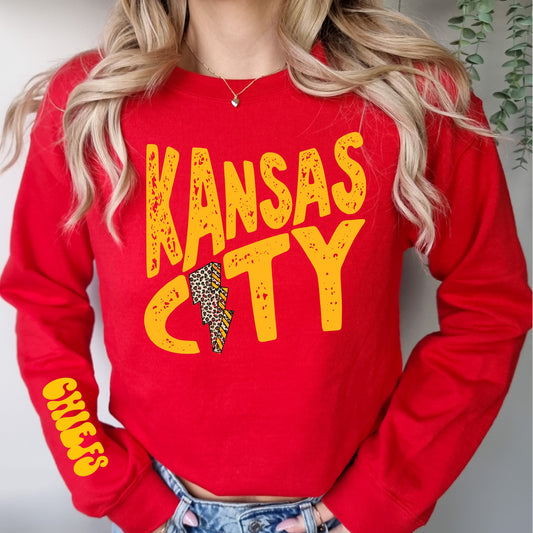 KANSAS CITY CHIEFS-YELLOW-LEOPARD BOLT  DTF 3519