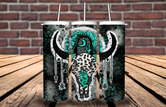 Turquoise and Leopard Bull Tumbler #5095T